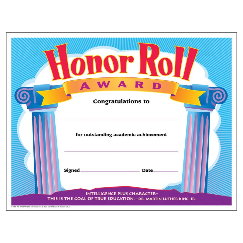 TREND enterprises  Inc. Honor Roll Award Colorful Classics Certificates  30 ct